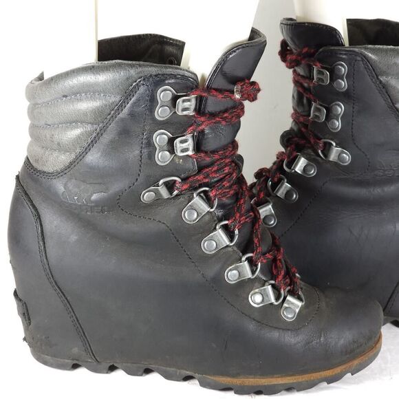 Sorel Women’s Conquest US 6 Black Leather Waterproof Wedge Ankle Winter Boots - Picture 8 of 16